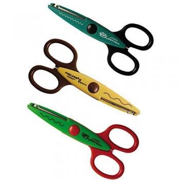 Fiskars Tijeras Decorativas para niños Reptiles, 3 unidades, Longitud: 13 cm, para diestros y zurdos, A partir de 4 años, Hoja de acero inoxidable/Mangos de plástico, Verde/Turquesa/Amarillo, Kidzors, 1003845