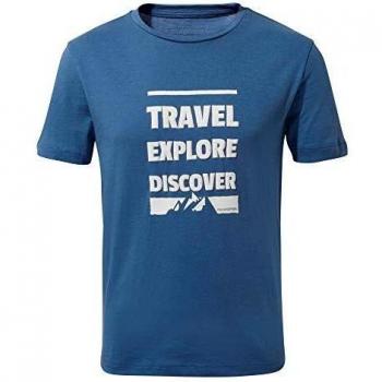 Craghoppers Boys Diego Short Sleeved Camiseta, Infantil, Delft Blue Slogan, 5-6