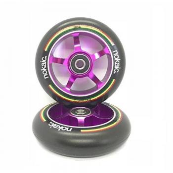 Nokaic Pack de 2 Ruedas 100 mm para Patinetes Scooters Freestyle, Goma Negra, Núcleo Aluminio Color Lila
