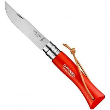 Opinel No.7 Outdoor Folding Knife - Orange, 8cm Blade with Leather Lanyard