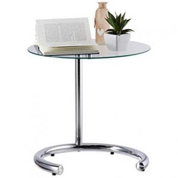 Mesa Auxiliar Regulable hasta 70 cm, Mesita de Café Redonda, Acero Cromado y Cristal, Superficie de 46 cm Ø, Plateada - Relaxdays