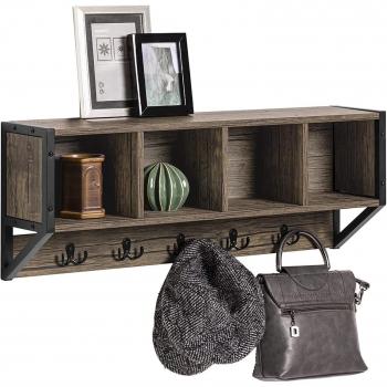 Perchero de Pared SoBuy FHK25-N con Estantes y Ganchos Dobles, Dimensiones: 73 x 16 x 28 cm, Color Naturaleza