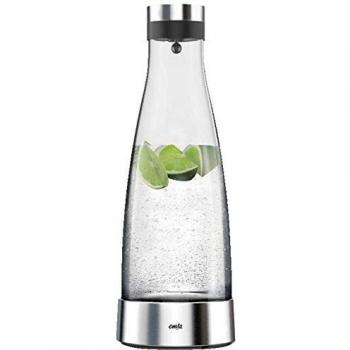 Emsa Flow Slim Bottle 515667 Jarra con Estación De Enfriamiento, 1 L, Cristal/Acero Inoxidable, Plateado/Transparente
