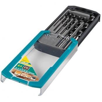 Conjunto de 6 Brocas Espiral para Madera Wolfcraft en Caja Plástica Deslizante, Diámetros Ø 3.0-4.0-5.0-6.0-8.0-10.0 mm