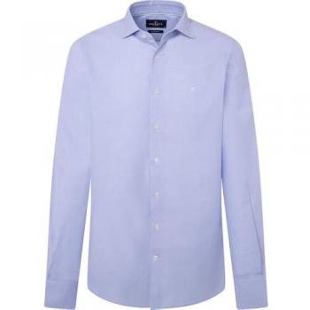 Camisa de Manga Larga Essential Textura Azul Sky para Hombre - Hackett, XL, Casual, Algodón, Clásico