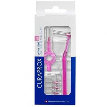 Juego de cepillos interdentales Curaprox CPS 08 Prime Start - 5 cepillos (3,2 mm) y 2 soportes, color rosa