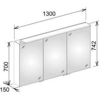 Armario Espejo Keuco Royal L1 130 cm - Anodizado Plateado, 3 Puertas, Dimensiones: 1300 x 742 x 150 mm