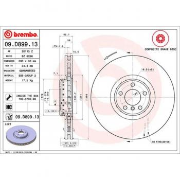 Disco de freno BREMBO 09D89913 frente, ventilado, altamente carbonizado, 1 pieza