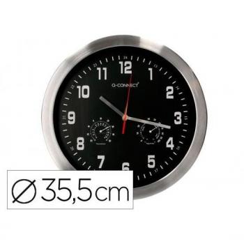 Reloj de pared metálico redondo con esfera negra y movimiento silencioso