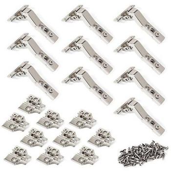 Emuca 1011907 Pack de 10 bisagras de cazoleta Ø35mm brazo angular de 45° cierre suave y suplementos para atornillar con regulación excéntrica