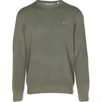 GANT Men's Cotton Pique Crewneck Sweatshirt in Juniper Green, Size S