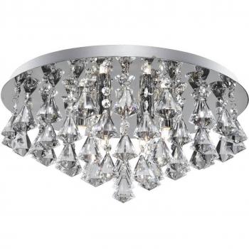 Lámpara de techo de diseño Hanna Crystal Chrome 8 bombillas 22cm, semi-flush, acabado en cromo, incluye 8 bombillas G9, con cristales de diamante