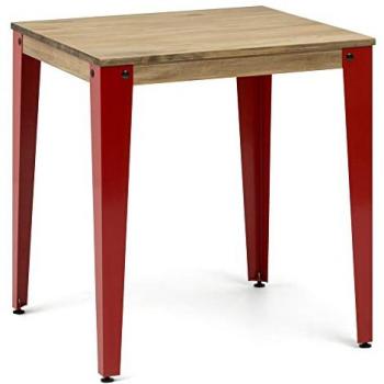 Mesa Cuadrada Lunds 59x59x75cm Roja en Madera Maciza de Pino con Acabado Vintage Estilo Industrial