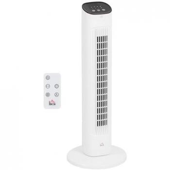 HOMCOM Ventilador de Torre 50W con Control Remoto, Ventilador Silencioso, 3 Velocidades, Temporizador 15h, Oscilación 85°, Pantalla LED, Dimensiones 30x