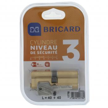 Cilindro Bricard Medial 40x40 mm Doble Entrada Latón Amarillo Seguridad Nivel 3