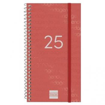 Agenda Espiral Finocam Year 2025 Roja, Enero 2025 - Diciembre 2025 (12 meses), Semana Vista Horizontal, Español, E9-94x171 mm