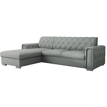 Sofá rinconero Columbus 203, gris, con función de descanso y caja de ropa de cama, dimensiones 267x185x85cm