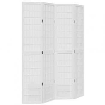 Biombo separador de 4 paneles madera maciza Paulownia blanco