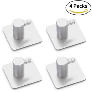 HBlife 4 Piezas Ganchos Adhesivos Max 8KG Toallero Perchero Pared de Cocina Baño 3M Autoadhesivo Perchero de Acero Inoxidable Colgadores de Puerta Organizador