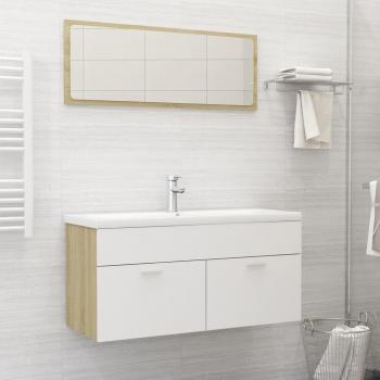 Conjunto de muebles de baño de madera ingenierizada blanca y roble Sonoma