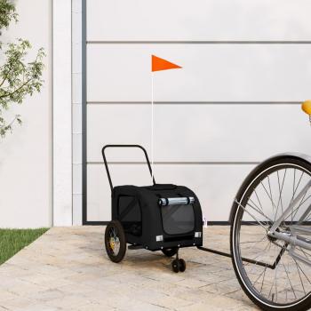 Remolque de bicicleta para mascotas de hierro con tela Oxford negra