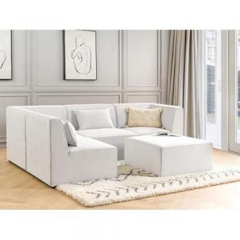 Sofá Modular Esquinero Derecho 4 Plazas de Pana Blanco Crema con Otomana Lemvig