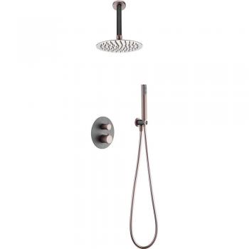 Conjunto de ducha empotrado termostático Imex en color gris champagne