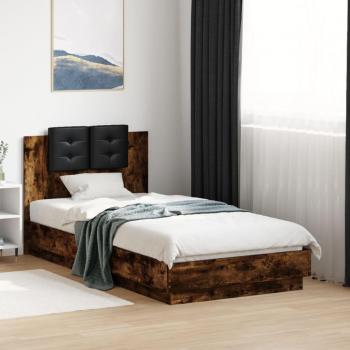 Cama solar con cabecero y luces LED en roble ahumado 90x190 cm
