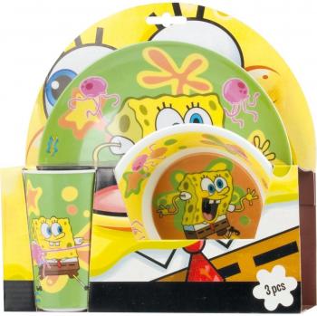 BBS GO ON - Vajilla infantil, 3 piezas, estampada Bob Esponja