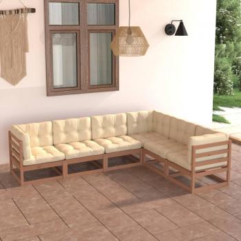 Conjunto de muebles de jardín 6 piezas con cojines de madera de pino maciza