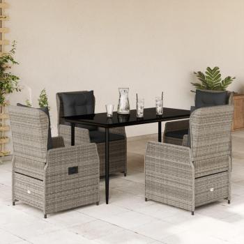 5-Piece Grey Poly Rattan Garden Dining Set with Cushions