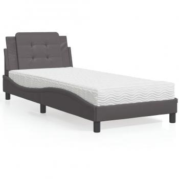 Cama con colchón de cuero sintético gris 100x200 cm