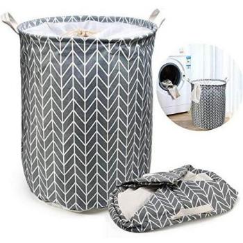 Ballery Cesto para la Ropa, Cesto para Guardar Ropa Sucia Plegable, Cesta Redonda de Almacenamiento de lavandería, Algodón, Gris Estrella
