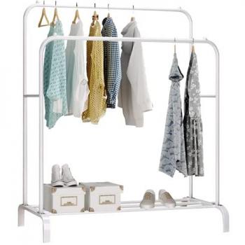 Burro Ropa Doble Metálico con Soporte para Zapatos, Perchero Colgador de Ropa, Organizador, Dimensiones 110X150X54 cm, Resistente, Montaje Fácil (Blanco)