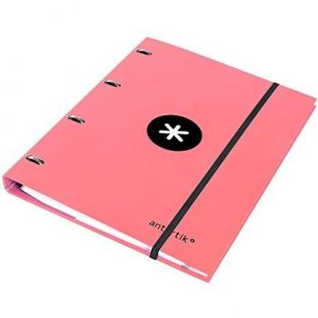 Carpeta con recambio liderpapel antartik a4 cuadro 5mm forrada 4 anillas 25mm color coral