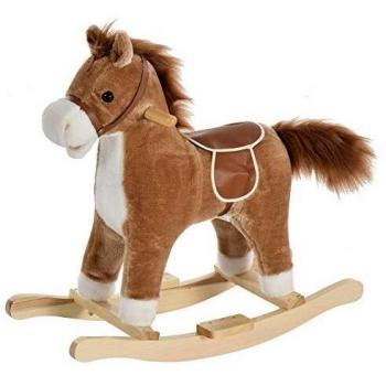 HOMCOM Caballo Balancín para Bebé Mayores de 36 Meses Juguete Balancín de Felpa Suave con Música Relinchos Sonidos de Galope Boca y Cola Móviles 65x32,5x61 cm Marrón