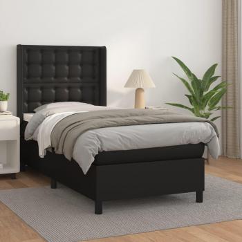 Cama box spring de muelles con colchón negro 90x190 cm en cuero sintético