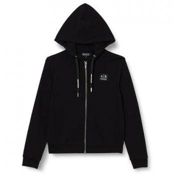 Armani Exchange Women's Black Zip-Up Hoodie, Size S, Casual Cotton Sweatshirt