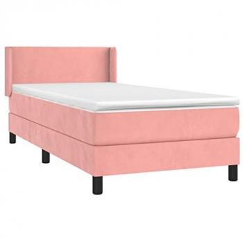 Cama box spring con colchón terciopelo rosa 90x190 cm