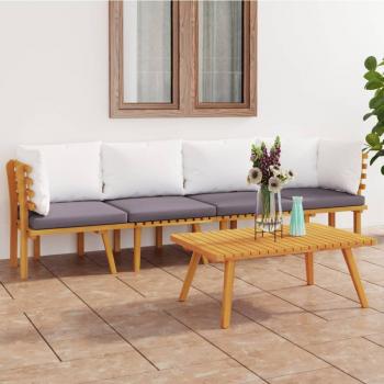 4-Piece Garden Lounge Set with Cushions in Solid Acacia Wood