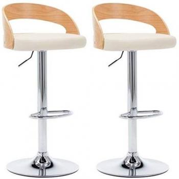 Set of 2 Cream Faux Leather and Bentwood Bar Stools