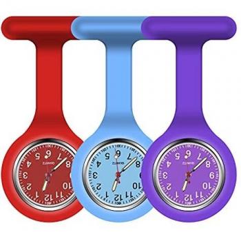 Vicloon Reloj de Bolsillo de Silicona con Broche, 3 Piezas Reloj de Enfermera de Bolsillo para Enfermera con Broche para Unisexo Reloj Paraméd Nurse Fob, Regalo para Enfermera Médico