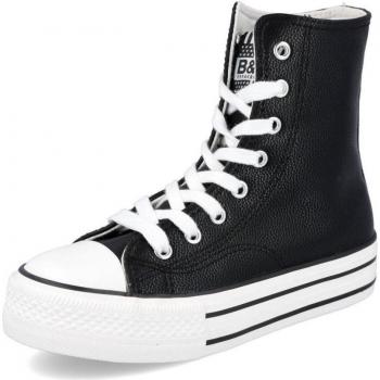 Zapatillas caña alta B&W para niña en color negro, deportivas Conguitos BW LI552714, zapatillas piel sintética niña negro