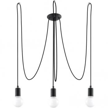 Lámpara Colgante Edison Triple con Cuerda Textil y Acero, Color Negro, Casquillo E27