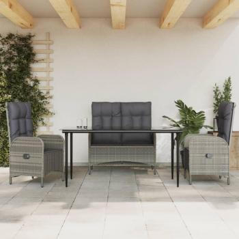 4-Piece Grey Poly Rattan Garden Dining Set with Cushions