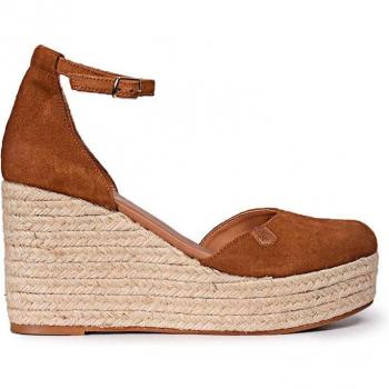 Sandalias de Cuña Ambolo Serraje Arena con Diseño Clásico y Puntera Cerrada