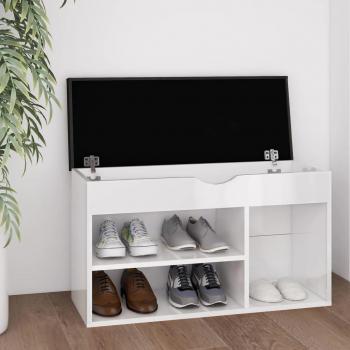 Banco zapatero con cojín de madera de ingeniería blanco brillo 80x30x47cm