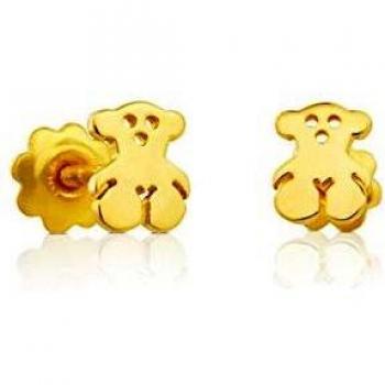 TOUS Pendientes Bear de niña y baby en oro amarillo de 18kt con cierre rosca, Tamaño 0,5 cm