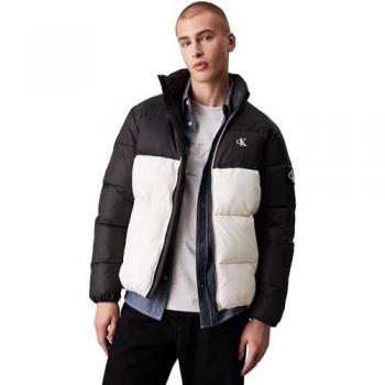 Calvin Klein Jeans Non Down Blocking Color Block Puffer Jacket for Men, White/Black, Size L