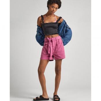 Short Valle rosa Pepe Jeans - Short de mujer con diseño paper bag y lazo ajustable en cintura